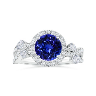 8.15x8.11x5.07mm AAAA Nature Inspired GIA Certified Round Tanzanite Halo Ring in P950 Platinum