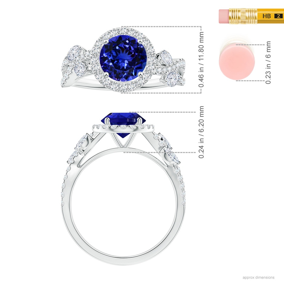 8.15x8.11x5.07mm AAAA Nature Inspired GIA Certified Round Tanzanite Halo Ring in P950 Platinum ruler