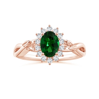 6.89x4.97x2.98mm AAA GIA Certified Princess Diana Inspired Oval Tsavorite Ring with Floral Halo in 18K Rose Gold