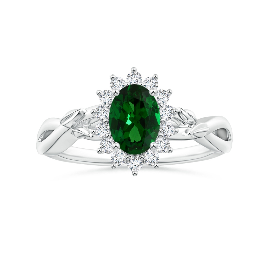 6.89x4.97x2.98mm AAA GIA Certified Princess Diana Inspired Oval Tsavorite Ring with Floral Halo in P950 Platinum
