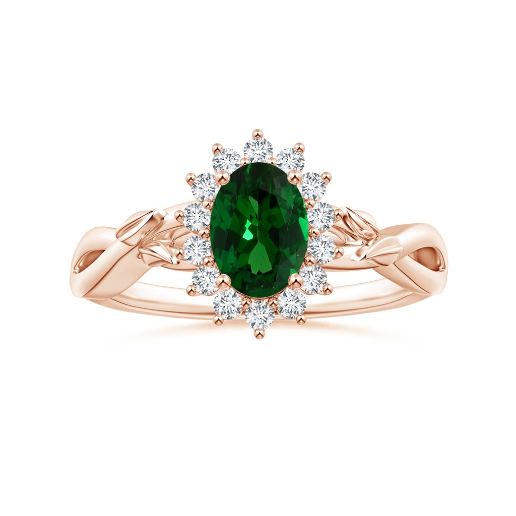 6.89x4.97x2.98mm AAA GIA Certified Princess Diana Inspired Oval Tsavorite Ring with Floral Halo in Rose Gold