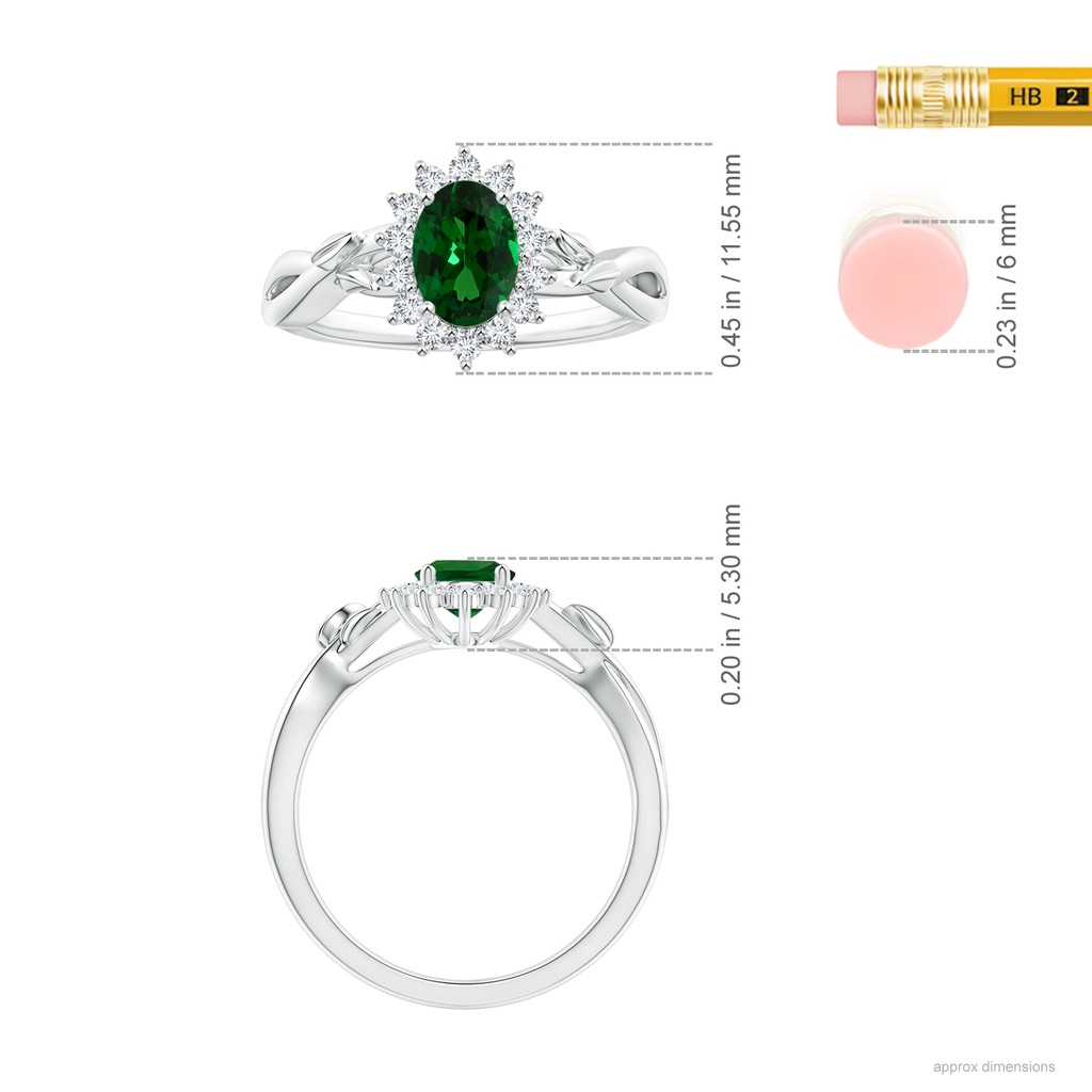 6.89x4.97x2.98mm AAA GIA Certified Princess Diana Inspired Oval Tsavorite Ring with Floral Halo in White Gold ruler