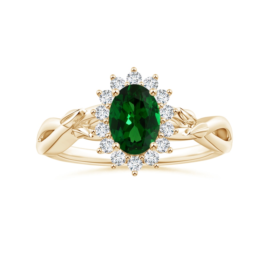 6.89x4.97x2.98mm AAA GIA Certified Princess Diana Inspired Oval Tsavorite Ring with Floral Halo in Yellow Gold 