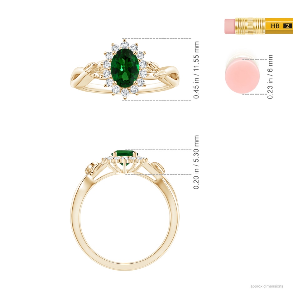 6.89x4.97x2.98mm AAA GIA Certified Princess Diana Inspired Oval Tsavorite Ring with Floral Halo in Yellow Gold ruler