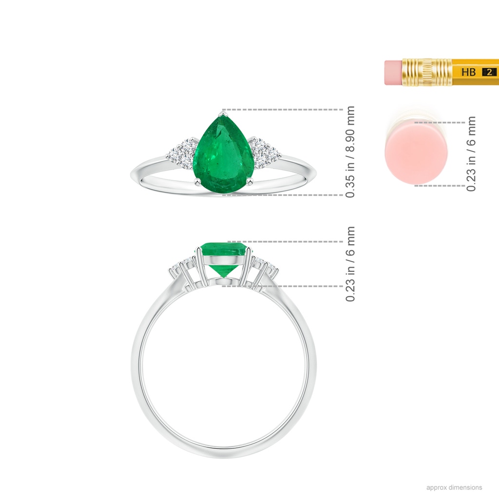 8.03x6.13x3.85mm AAA Pear-Shaped Emerald Knife-Edged Ring with Diamonds in P950 Platinum ruler