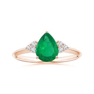 8.03x6.13x3.85mm AAA Pear-Shaped Emerald Knife-Edged Ring with Diamonds in Rose Gold