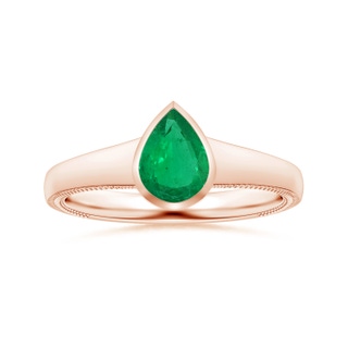 8.03x6.13x3.85mm AAA Bezel-Set Pear-Shaped Emerald Tapered Shank Ring with Leaf Motifs in 18K Rose Gold