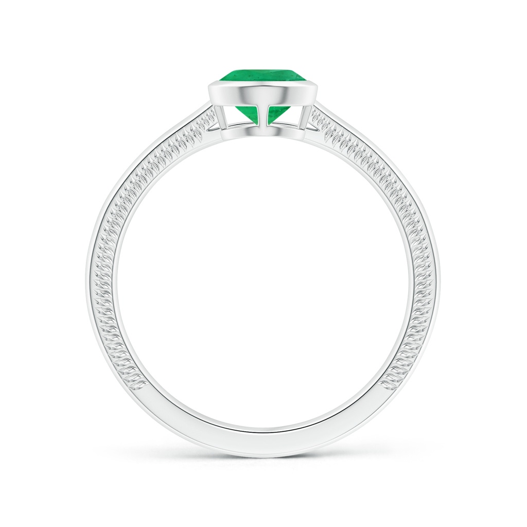 8.03x6.13x3.85mm AAA Bezel-Set Pear-Shaped Emerald Tapered Shank Ring with Leaf Motifs in P950 Platinum Side 199