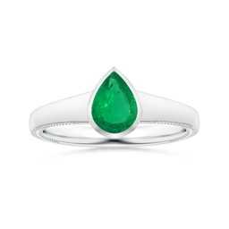 Solitaire Oval Emerald Ring with Trio Diamond Accents