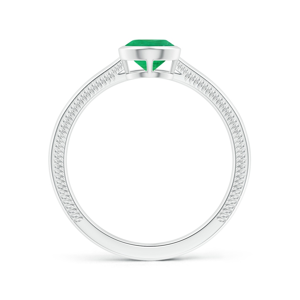 8.03x6.13x3.85mm AAA Bezel-Set Pear-Shaped Emerald Tapered Shank Ring with Leaf Motifs in White Gold Side 199