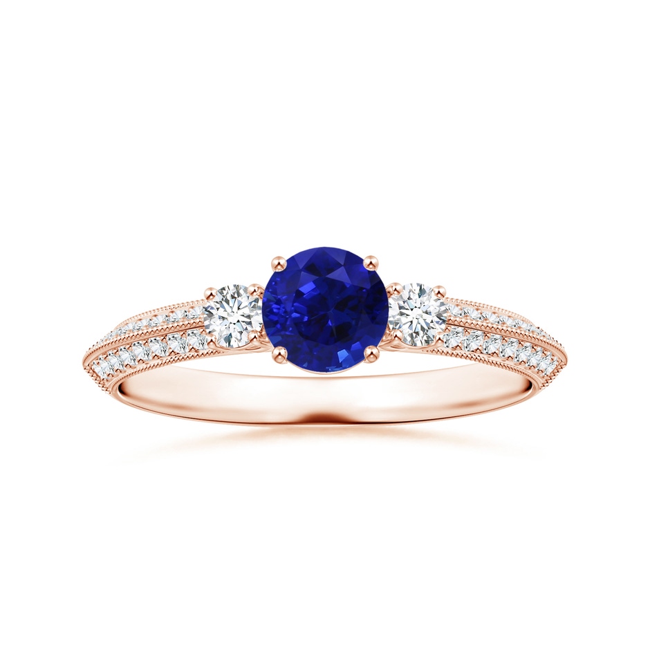 6.00x5.92x3.53mm AAAA GIA Certified Three Stone Sapphire Knife-Edged Shank Ring with Milgrain in 18K Rose Gold 