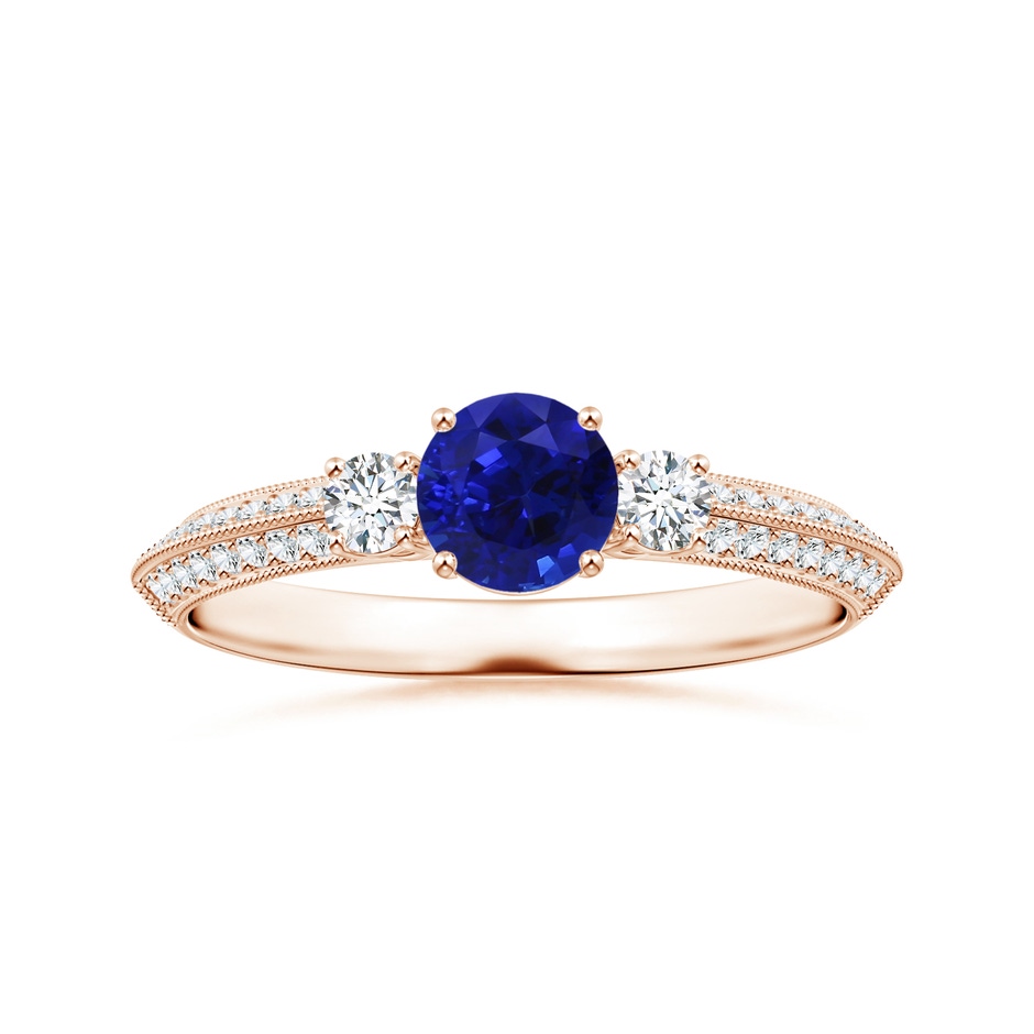 6.00x5.92x3.53mm AAAA GIA Certified Three Stone Sapphire Knife-Edged Shank Ring with Milgrain in Rose Gold 