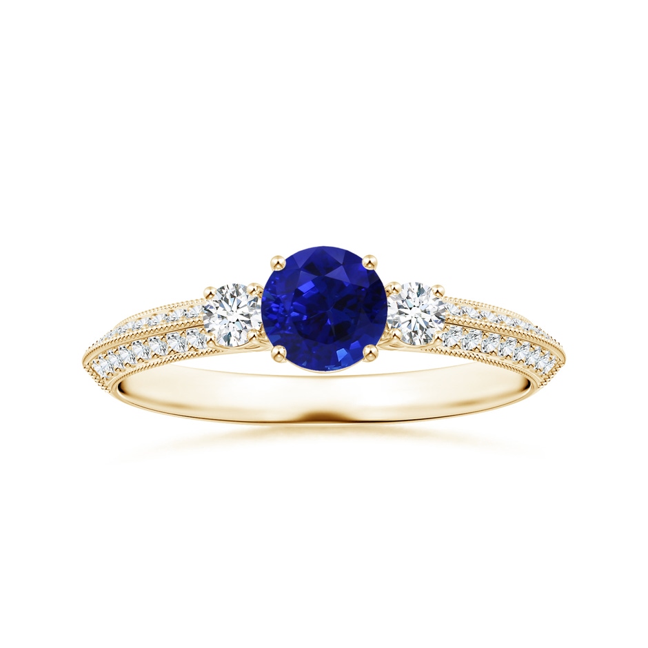 6.00x5.92x3.53mm AAAA GIA Certified Three Stone Sapphire Knife-Edged Shank Ring with Milgrain in Yellow Gold 