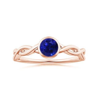 6.00x5.92x3.53mm AAAA Bezel-Set GIA Certified Solitaire Round Blue Sapphire Twisted Shank Ring in 10K Rose Gold
