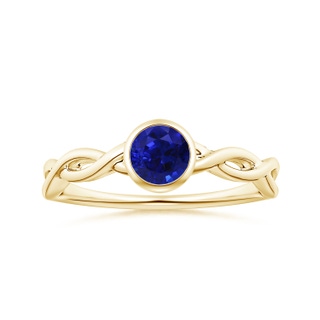 6.00x5.92x3.53mm AAAA Bezel-Set GIA Certified Solitaire Round Blue Sapphire Twisted Shank Ring in 10K Yellow Gold