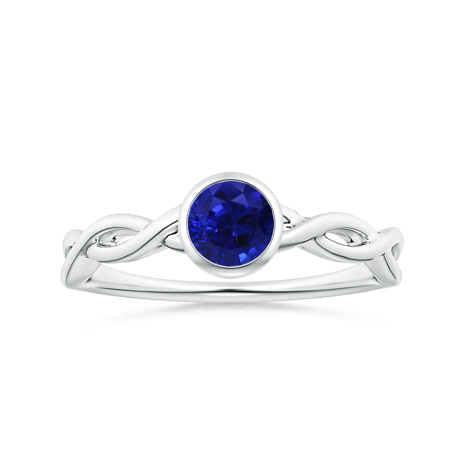 6.00x5.92x3.53mm AAAA Bezel-Set GIA Certified Solitaire Round Blue Sapphire Twisted Shank Ring in 18K White Gold 