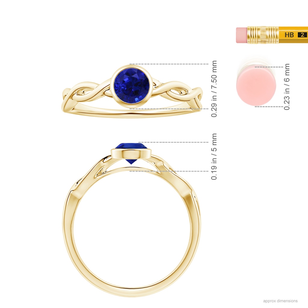 6.00x5.92x3.53mm AAAA Bezel-Set GIA Certified Solitaire Round Blue Sapphire Twisted Shank Ring in 18K Yellow Gold ruler