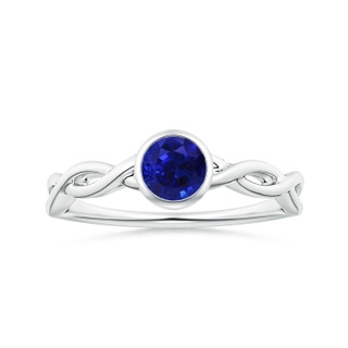 6.00x5.92x3.53mm AAAA Bezel-Set GIA Certified Solitaire Round Blue Sapphire Twisted Shank Ring in P950 Platinum
