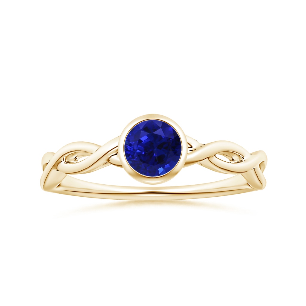 6.00x5.92x3.53mm AAAA Bezel-Set GIA Certified Solitaire Round Blue Sapphire Twisted Shank Ring in Yellow Gold