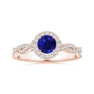 6.00x5.92x3.53mm AAAA GIA Certified Round Blue Sapphire Halo Ring with Diamond Twist Shank in 10K Rose Gold