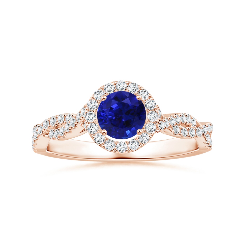 6.00x5.92x3.53mm AAAA GIA Certified Round Blue Sapphire Halo Ring with Diamond Twist Shank in 18K Rose Gold 