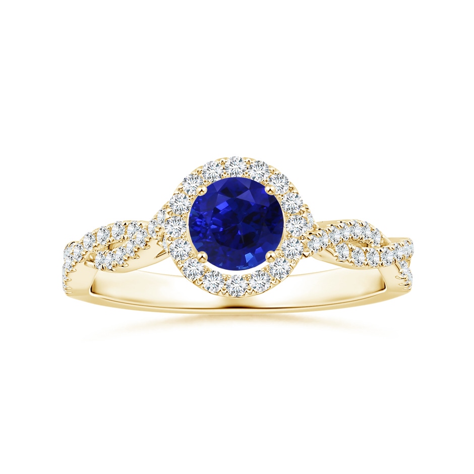6.00x5.92x3.53mm AAAA GIA Certified Round Blue Sapphire Halo Ring with Diamond Twist Shank in 18K Yellow Gold 