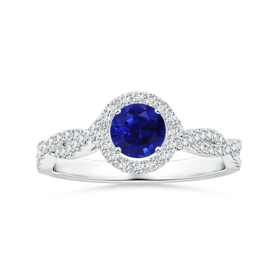 6.00x5.92x3.53mm AAAA GIA Certified Round Blue Sapphire Halo Ring with Diamond Twist Shank in P950 Platinum 