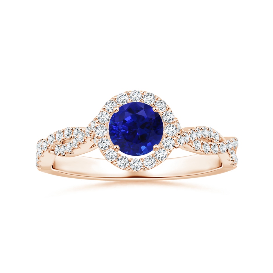 6.00x5.92x3.53mm AAAA GIA Certified Round Blue Sapphire Halo Ring with Diamond Twist Shank in Rose Gold 
