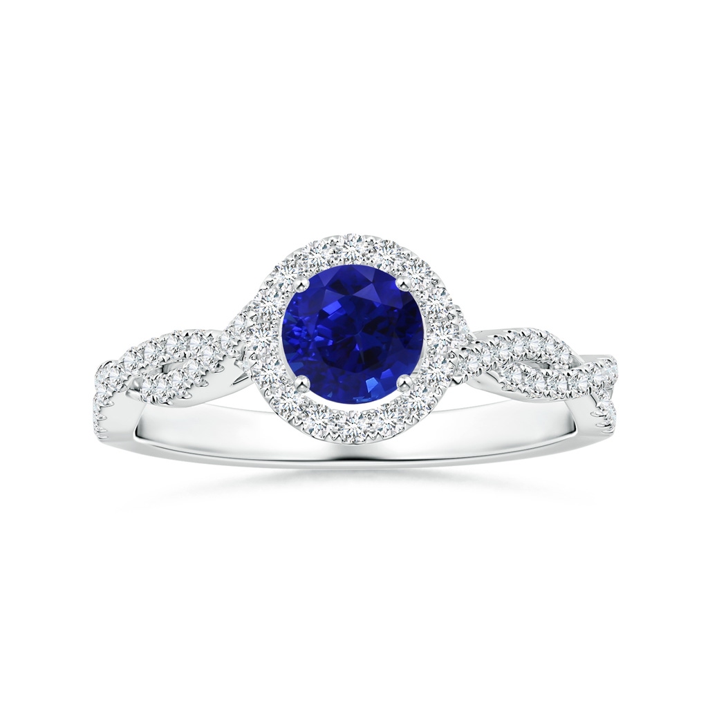 6.00x5.92x3.53mm AAAA GIA Certified Round Blue Sapphire Halo Ring with Diamond Twist Shank in White Gold 