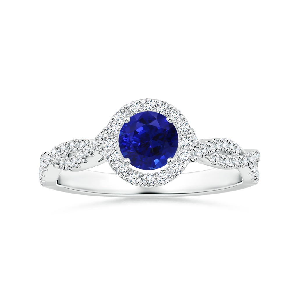 6.00x5.92x3.53mm AAAA GIA Certified Round Blue Sapphire Halo Ring with Diamond Twist Shank in White Gold