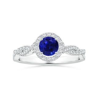 6.00x5.92x3.53mm AAAA GIA Certified Round Blue Sapphire Halo Ring with Diamond Twist Shank in White Gold