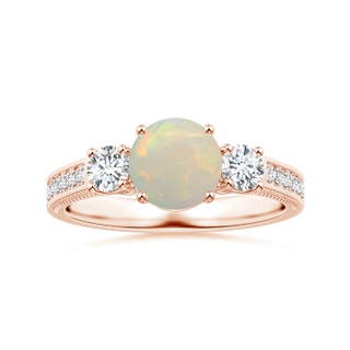8.29x8.25x3.02mm AAA GIA Certified Round Opal Three Stone Leaf Ring with Diamonds in 18K Rose Gold