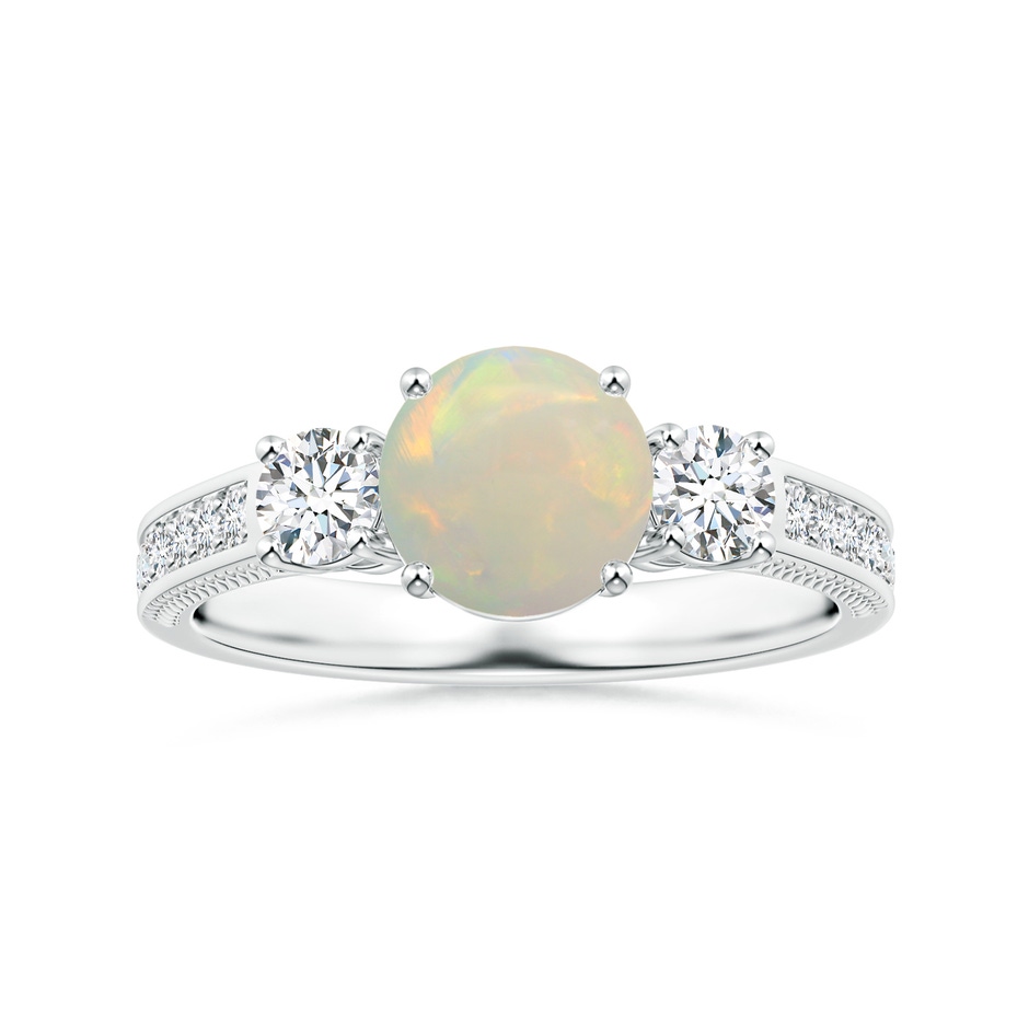 8.29x8.25x3.02mm AAA GIA Certified Round Opal Three Stone Leaf Ring with Diamonds in White Gold 