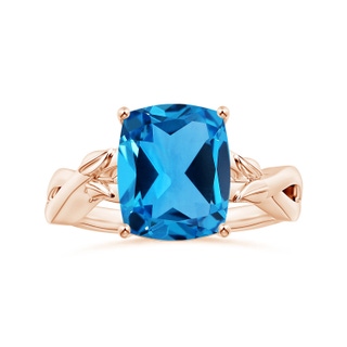 11.09x9.03x5.42mm AAAA Nature Inspired GIA Certified Prong-Set Cushion Swiss Blue Topaz Solitaire Ring in 10K Rose Gold