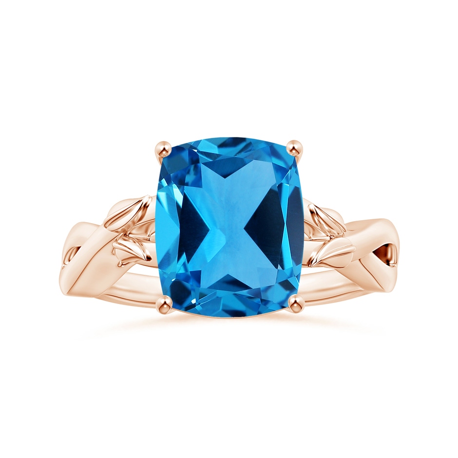 11.09x9.03x5.42mm AAAA Nature Inspired GIA Certified Prong-Set Cushion Swiss Blue Topaz Solitaire Ring in Rose Gold 