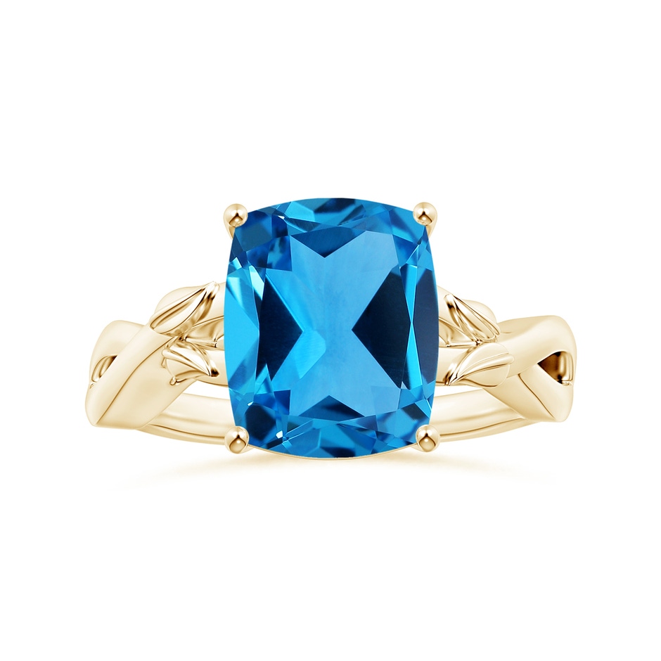 11.09x9.03x5.42mm AAAA Nature Inspired GIA Certified Prong-Set Cushion Swiss Blue Topaz Solitaire Ring in Yellow Gold 
