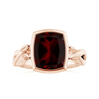 11.05x9.01x5.34mm AAAA Nature Inspired GIA Certified Bezel-Set Cushion Garnet Solitaire Ring in 10K Rose Gold
