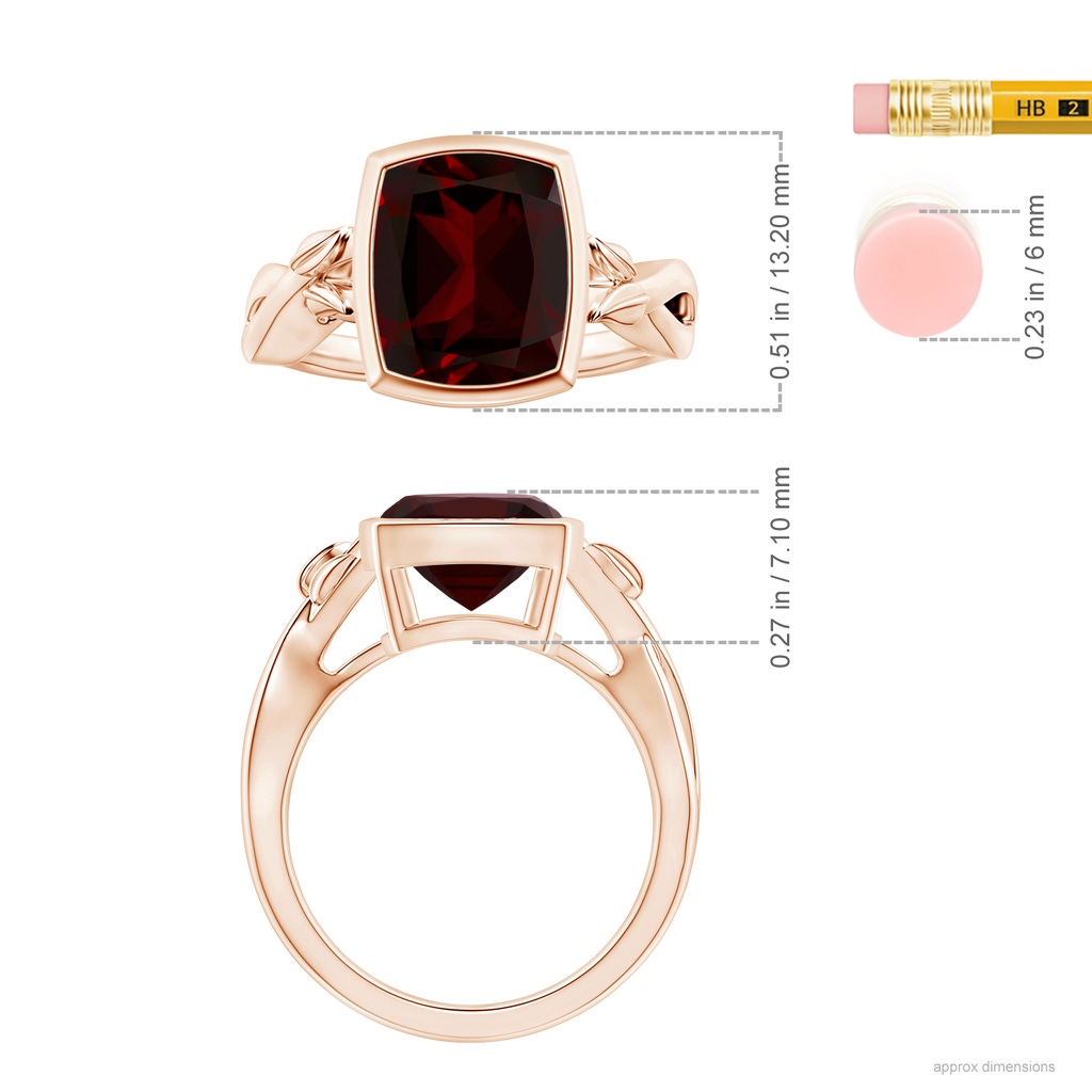 11.05x9.01x5.34mm AAAA Nature Inspired GIA Certified Bezel-Set Cushion Garnet Solitaire Ring in 9K Rose Gold ruler