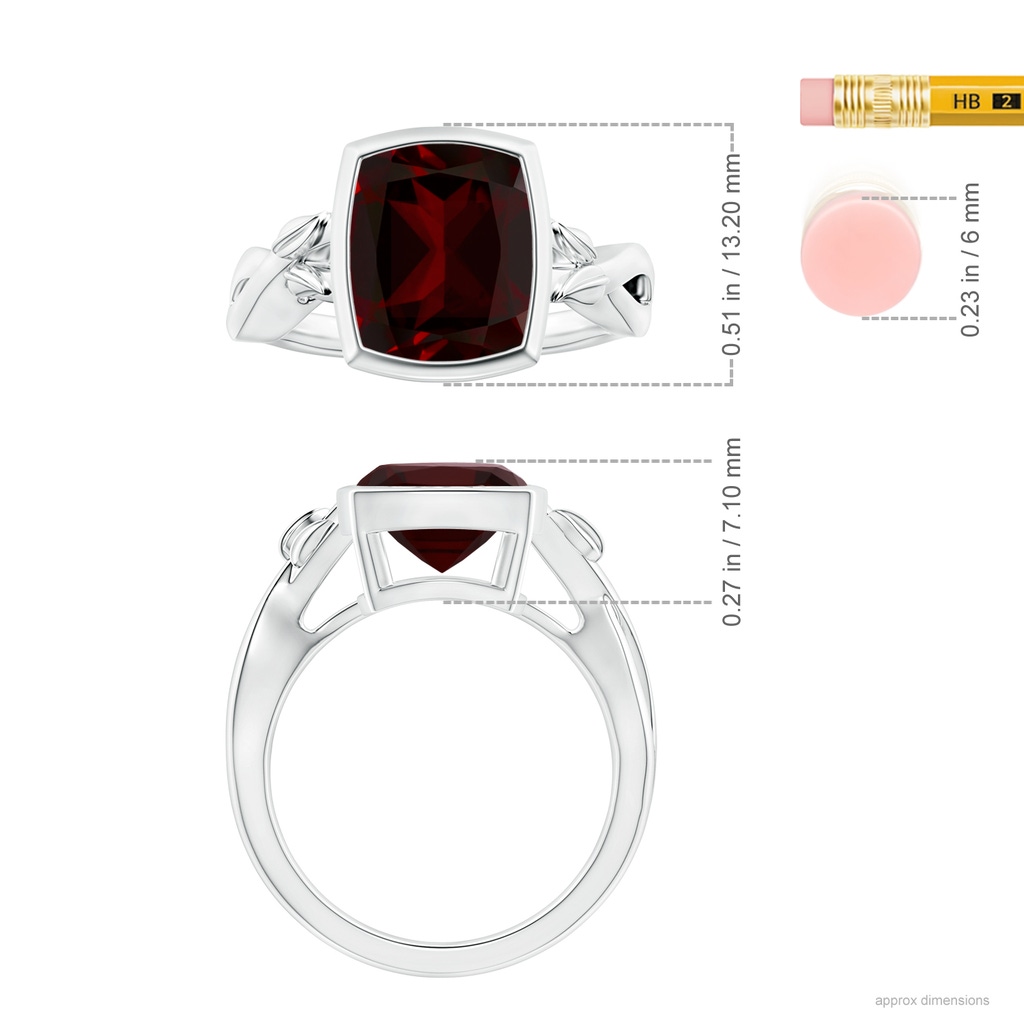 11.05x9.01x5.34mm AAAA Nature Inspired GIA Certified Bezel-Set Cushion Garnet Solitaire Ring in P950 Platinum ruler
