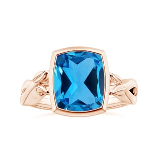 11.09x9.03x5.42mm AAAA Nature Inspired GIA Certified Bezel-Set Cushion Swiss Blue Topaz Solitaire Ring in 10K Rose Gold