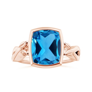 11.09x9.03x5.42mm AAAA Nature Inspired GIA Certified Bezel-Set Cushion Swiss Blue Topaz Solitaire Ring in 18K Rose Gold