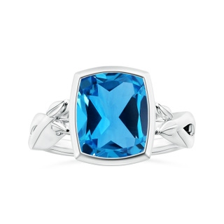 11.09x9.03x5.42mm AAAA Nature Inspired GIA Certified Bezel-Set Cushion Swiss Blue Topaz Solitaire Ring in P950 Platinum