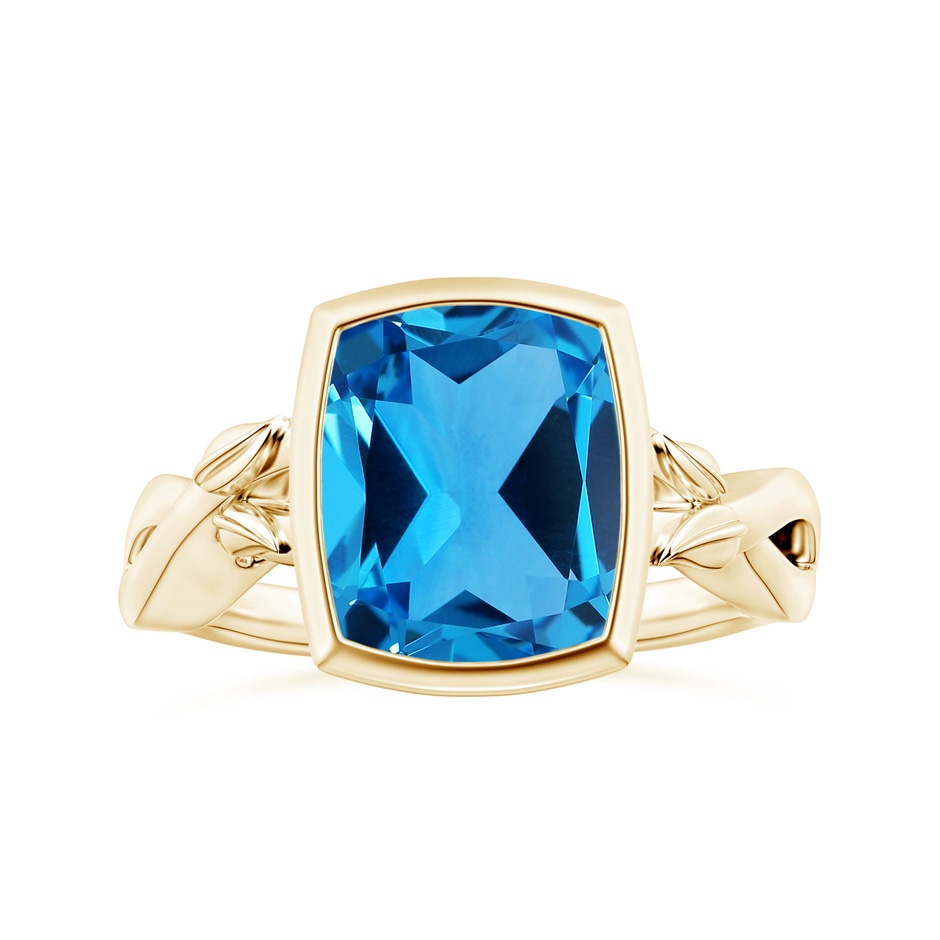 11.09x9.03x5.42mm AAAA Nature Inspired GIA Certified Bezel-Set Cushion Swiss Blue Topaz Solitaire Ring in Yellow Gold 