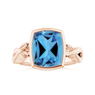 11.15x9.12x5.93mm AAAA Nature Inspired GIA Certified Bezel-Set Cushion Rectangular Swiss Blue Topaz Solitaire Ring in 10K Rose Gold