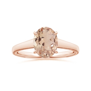 9.01x7.04x4.21mm AA GIA Certified Claw-Set Solitaire Oval Morganite Tapered Ring with Leaf Motifs in 18K Rose Gold