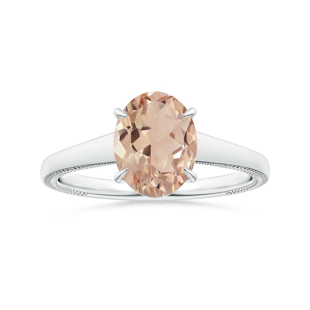 9.01x7.04x4.21mm AA GIA Certified Claw-Set Solitaire Oval Morganite Tapered Ring with Leaf Motifs in P950 Platinum 
