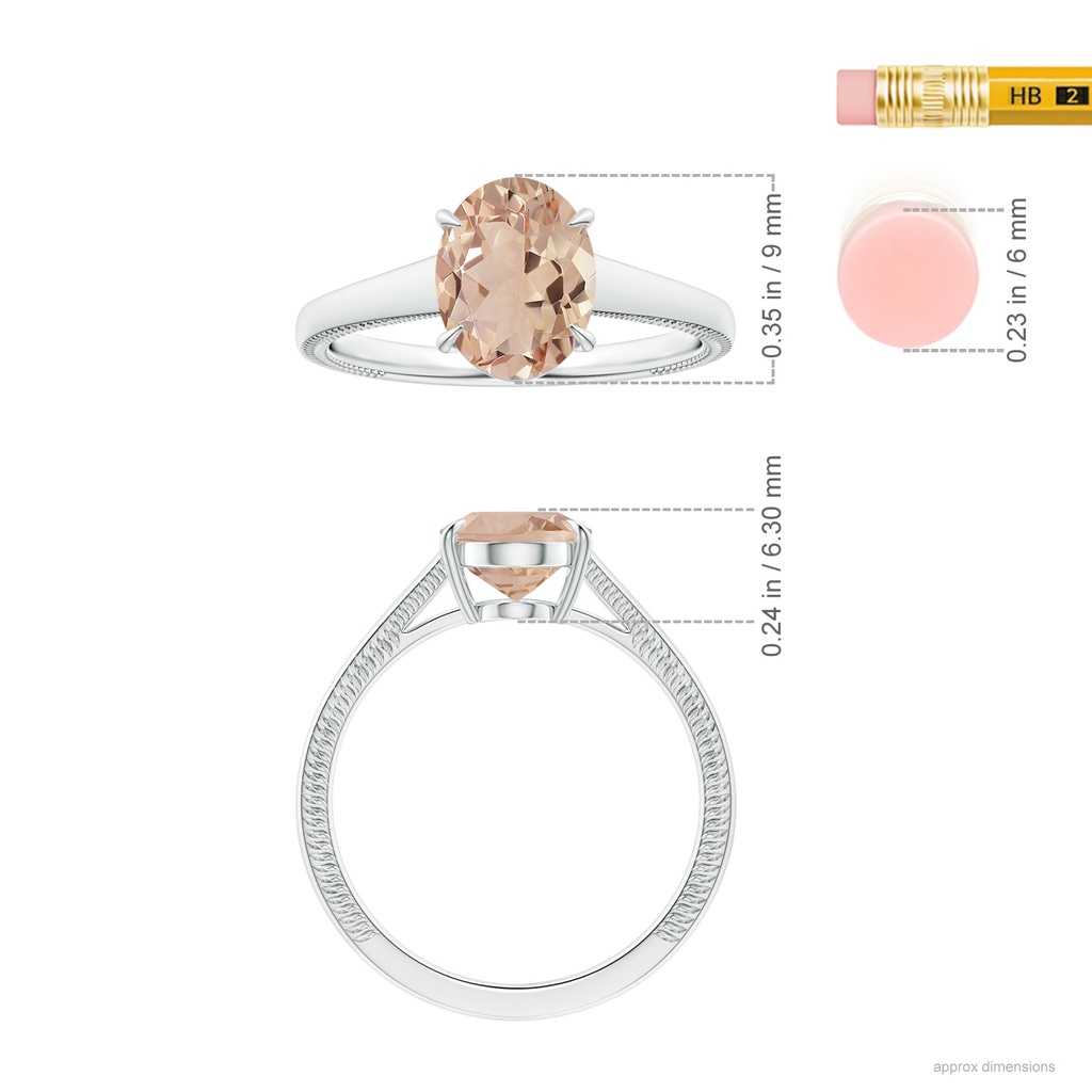 9.01x7.04x4.21mm AA GIA Certified Claw-Set Solitaire Oval Morganite Tapered Ring with Leaf Motifs in P950 Platinum ruler