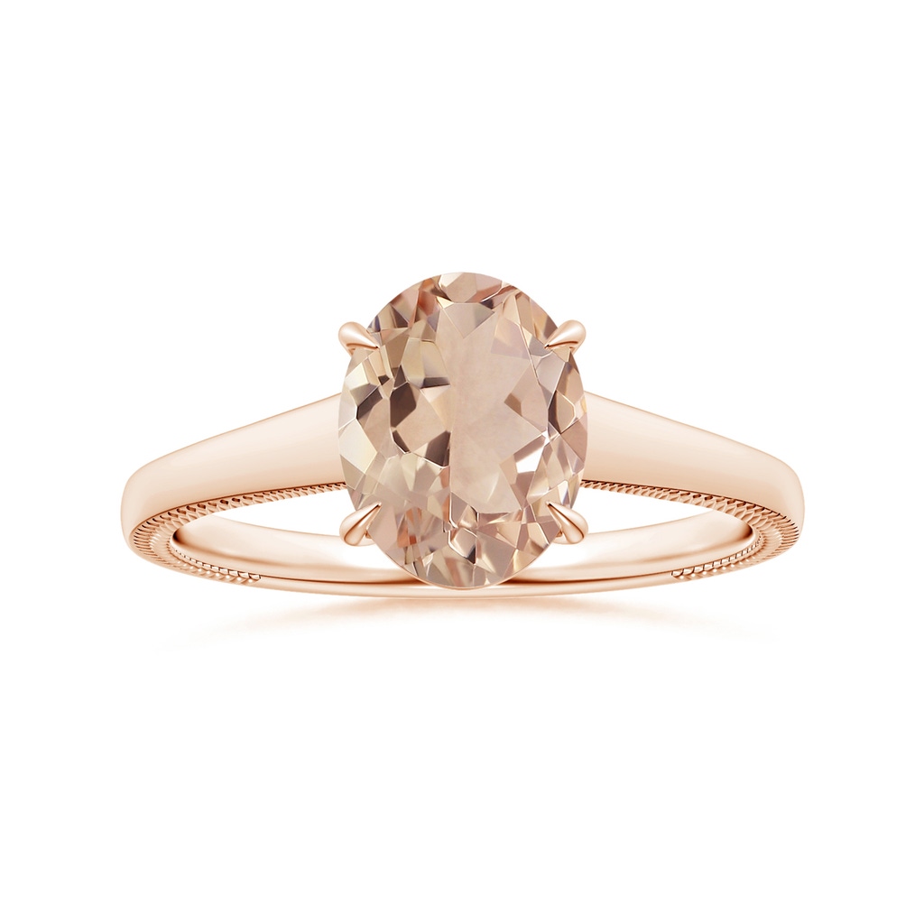 9.01x7.04x4.21mm AA GIA Certified Claw-Set Solitaire Oval Morganite Tapered Ring with Leaf Motifs in Rose Gold