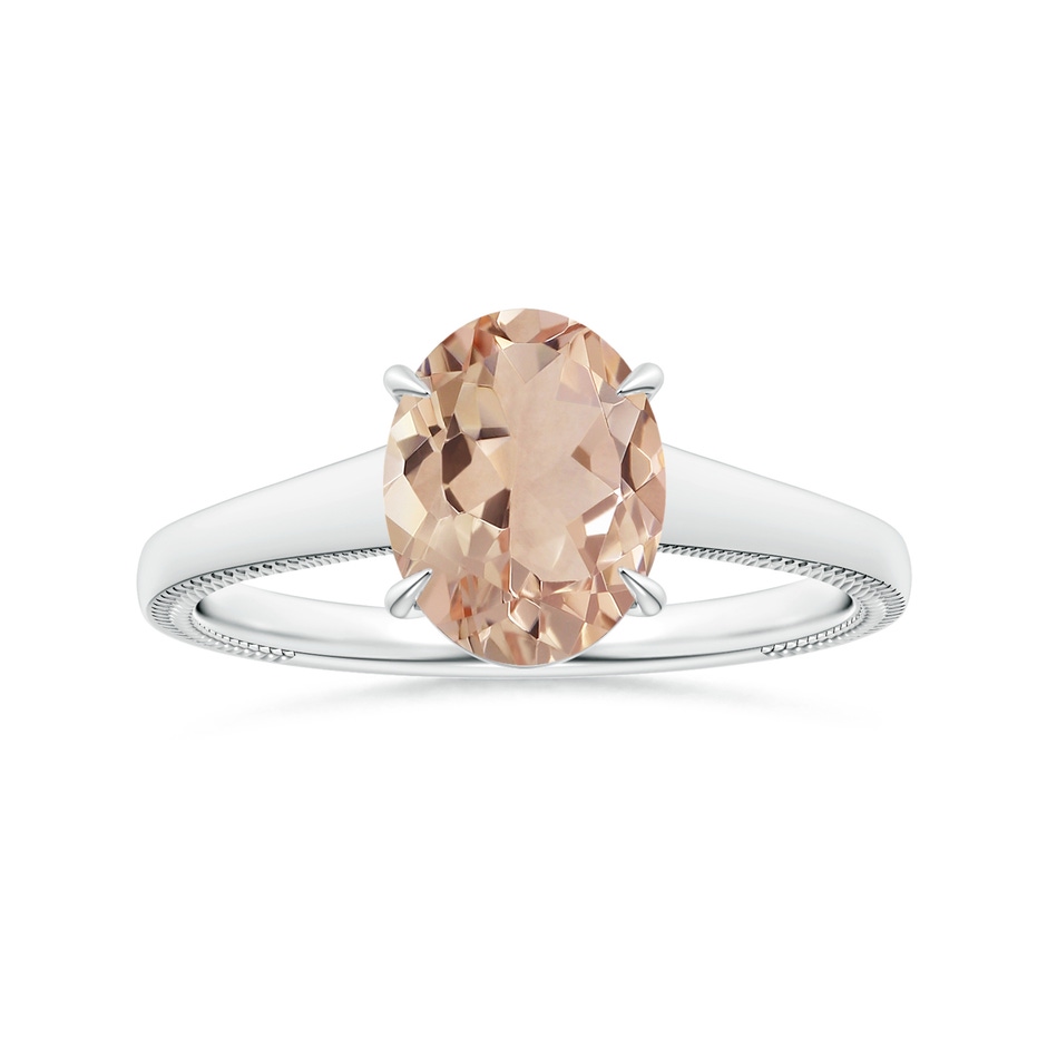 9.01x7.04x4.21mm AA GIA Certified Claw-Set Solitaire Oval Morganite Tapered Ring with Leaf Motifs in White Gold 