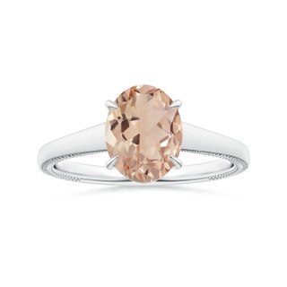 9.01x7.04x4.21mm AA GIA Certified Claw-Set Solitaire Oval Morganite Tapered Ring with Leaf Motifs in White Gold